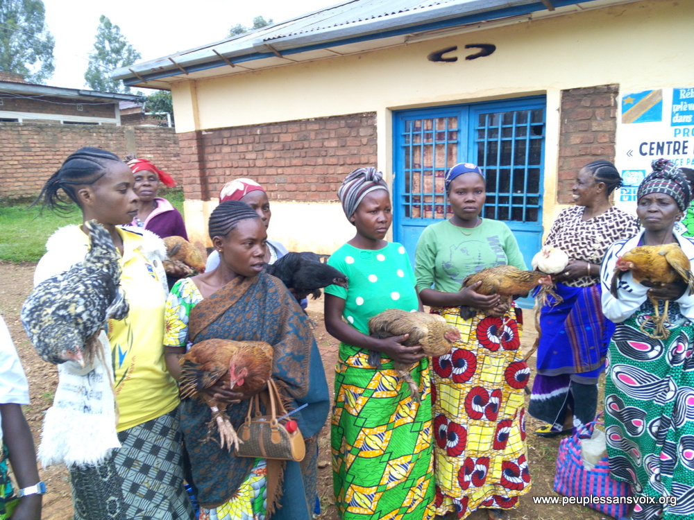 Photo 2 : Un échantillon des femmes bénéficiaires des poules dans le cadre du projet. Chacune ayant reçu 5 poules et 1 coq de race locale